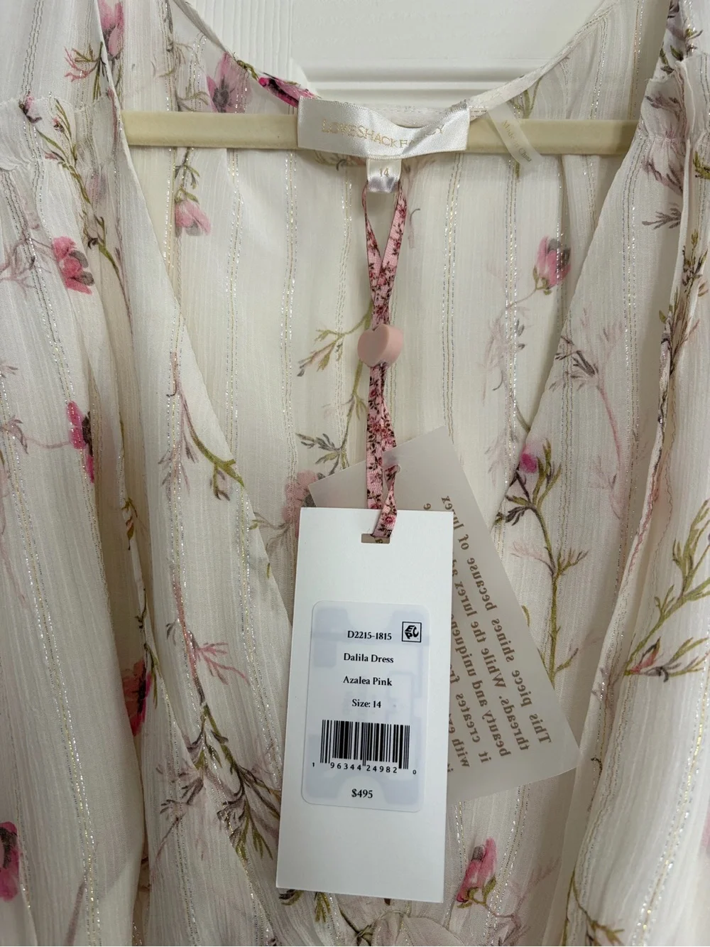 LoveShackFancy Cream Maxi Dress with Pink Floral Print - Picture 2 of 4